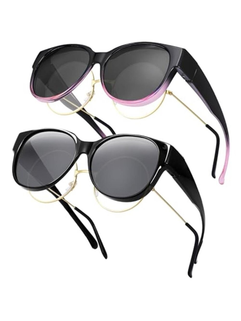 2 Pcs Fit Over Sunglasses for Women Men,Retro Wrap Around Sunglass
